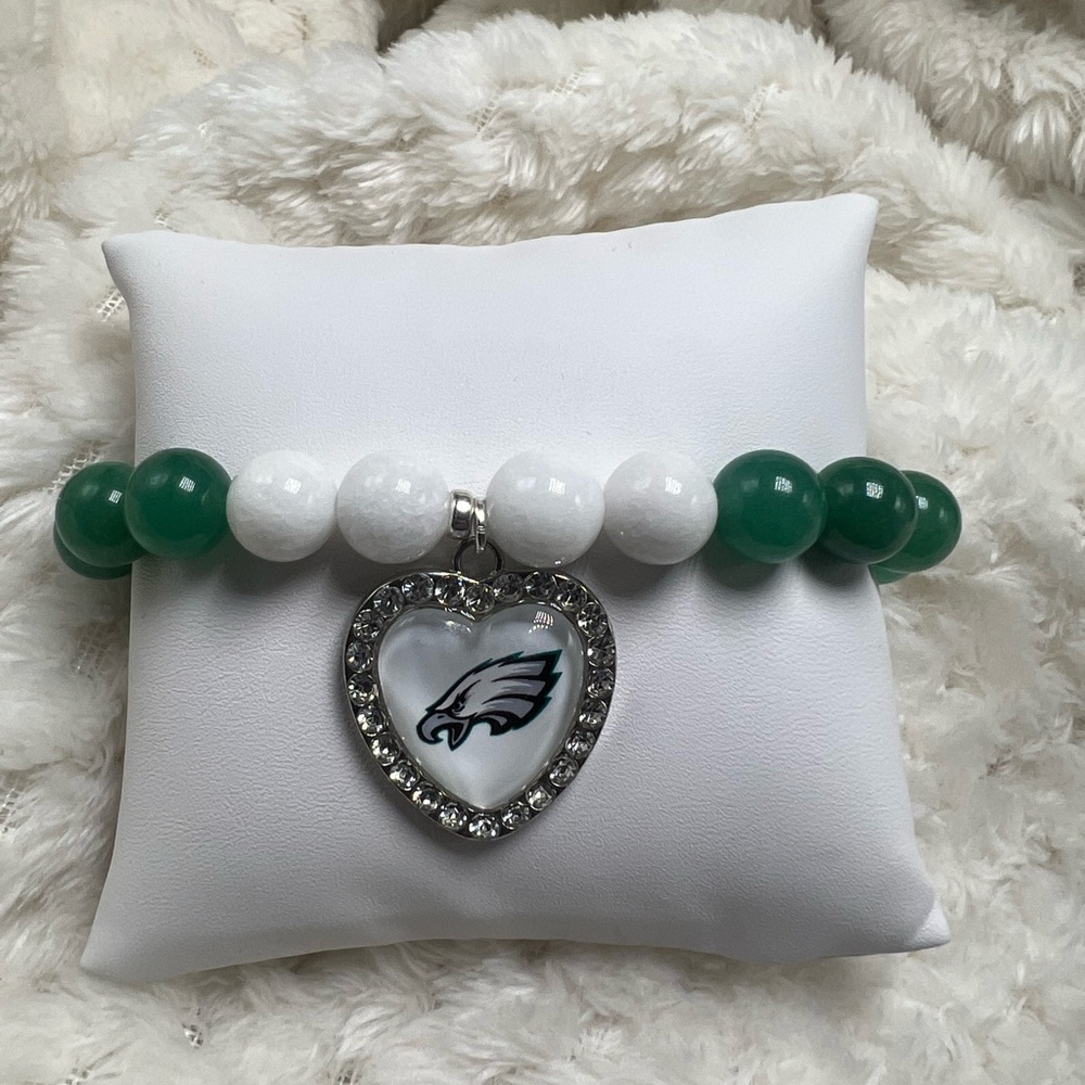 Handmade Philadelphia Eagles Bracelet. Beaded With Crystal Trimmed Charm